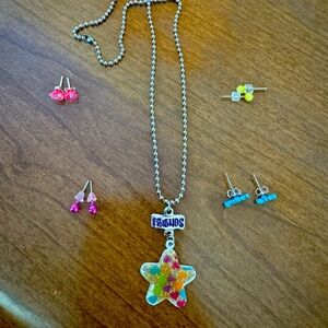 Set of 5 Items!  Brightly Colored Jewelry!  4 pr tiny earrings & 1 necklace!